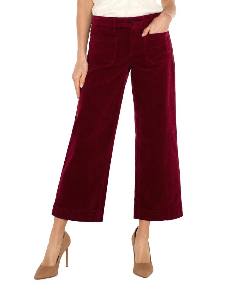 リヴァプール ロサンゼルス レディース ボトムス デニムパンツ ワイドレッグ コーデュロイ Liverpoolos Angeles Wide Leg Crop with Patch Pockets Mid Rise Stretch Corduroy in Ruby ルビー