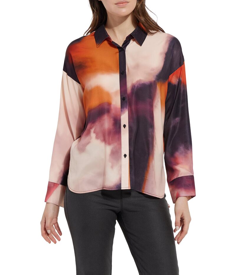 リジー レディース トップス シャツ プリント サテン Lysse Printed Stitched Satin Shirt Experimantal Paint