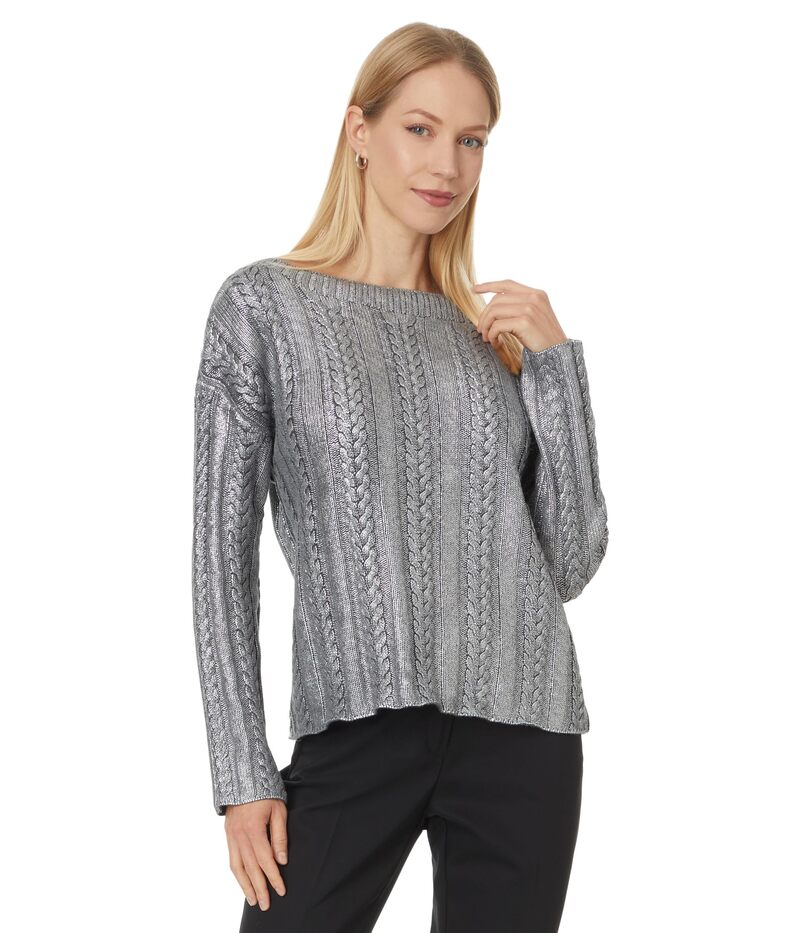 エリオットローレン レディース アウター ニット・セーター コート Elliott Lauren Foiled Cable - Cable Sweater with Foil Coating Silver シルバー