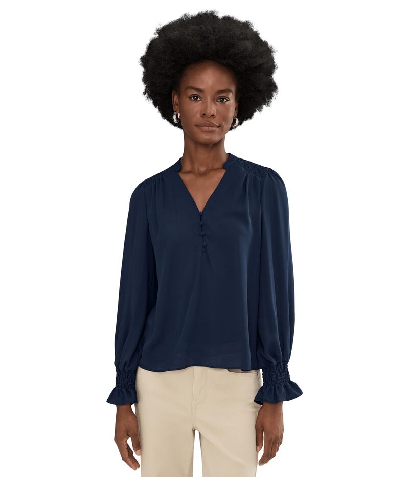 セセ レディース トップス シャツ シャーリング CeCe Long Sleeve Half Placket Smocked Top Classic Navy ネイビー