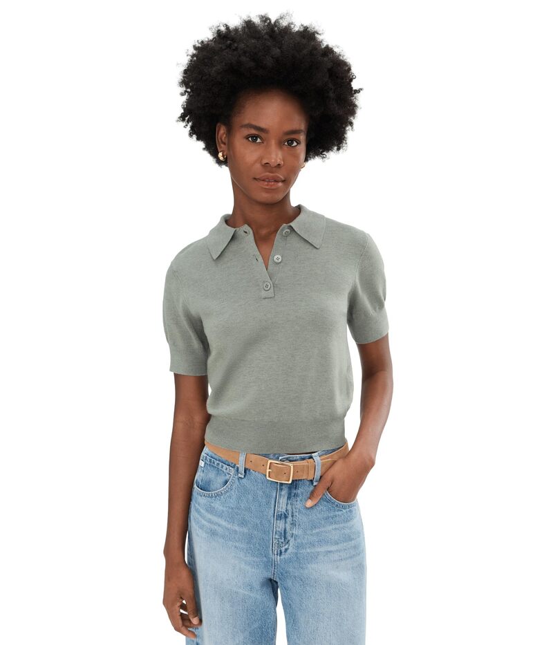 スプレンディット レディース アウター ニット・セーター ポロシャツ Splendid Christa Polo Short Sleevesweater Eucalyptus