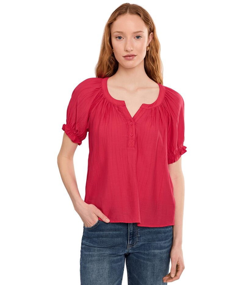 リヴァプール ロサンゼルス レディース トップス シャツ プチ ブラウス Liverpoolos Angeles Petite Short Sleeve Half Placket Woven Blouse Cherry Rose