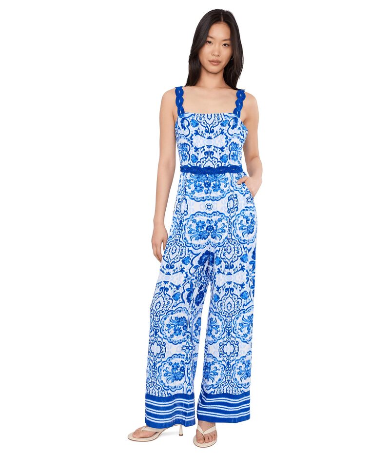 ReVida 楽天市場店のアドリアナ パペル レディース トップス ジャンプスーツ プリント Adrianna Papell Printed Jumpsuit Blue/White ホワイト｜アングル2