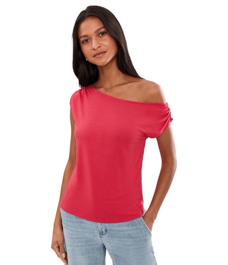リヴァプール ロサンゼルス レディース トップス シャツ アシンメトリー プチ オフショルダー ニット Liverpoolos Angeles Petite Short Sleeve Asymmetric Off-Shoulder Knitop Cherry Rose