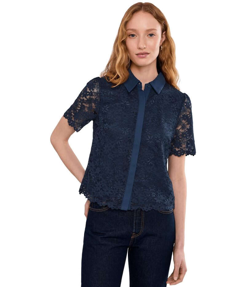 セセ レディース トップス シャツ レース CeCe Lace Short Sleeves Hidden Placket Shirt Classic Navy ネイビー