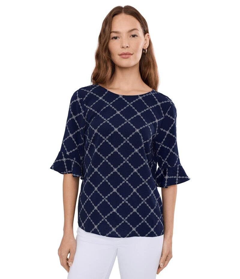 セセ レディース トップス シャツ クルーネック フリル CeCelbow Ruffle Cuff Crew Neck Top Classic Navy ネイビー
