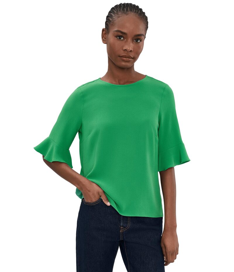 セセ レディース トップス シャツ クルーネック フリル ブラウス CeCelbow Ruffle Cuff Crew Neck Blouse Pine Green グリーン