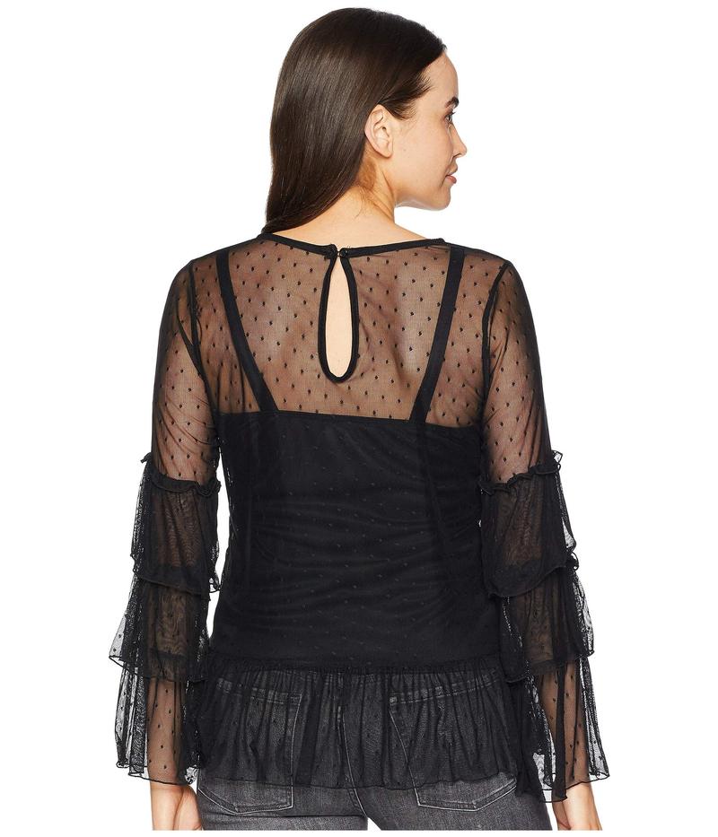 スカーリー レディース シャツ トップス Abril Two-Piece Swiss Dot w/ Triple Ruffle Top Black