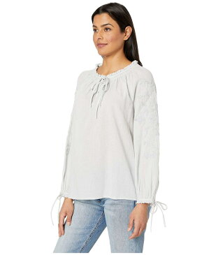 ラッキーブランド レディース シャツ トップス Metallic Embroidery Peasant Top Ice Blue