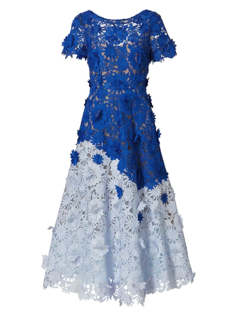 【送料無料】 マルケサノット レディース ワンピース トップス 3D Guipure Lace Midi-Dress royal dusty blue