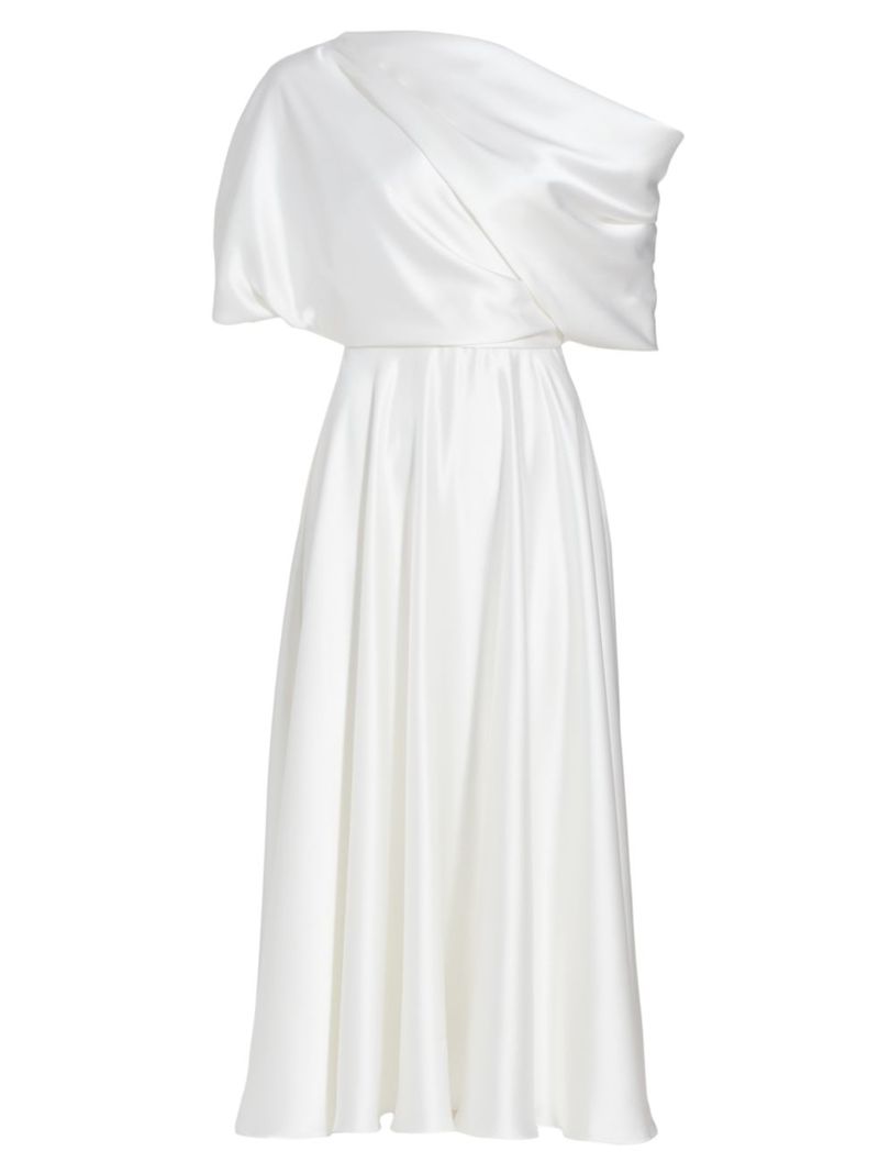  アムサール レディース ワンピース トップス Draped Off-The-Shoulder Satin Midi-Dress ivory