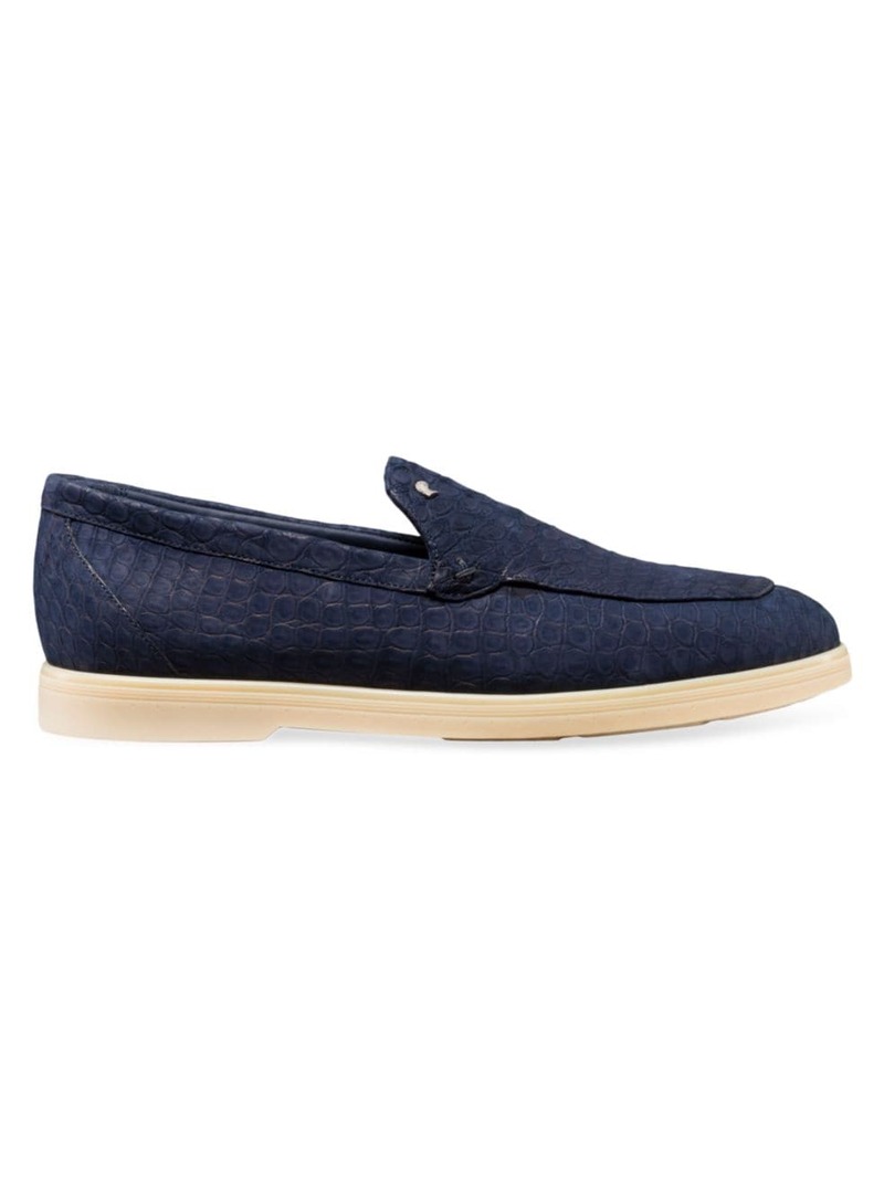 【送料無料】 ステファノリッチ メンズ スリッポン・ローファー シューズ Nubuck Crocodile Loafers blue