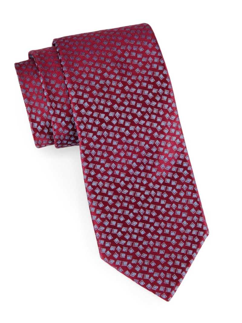 yz Vx Y lN^C ANZT[ Cube Jacquard Silk Tie burgundy blue