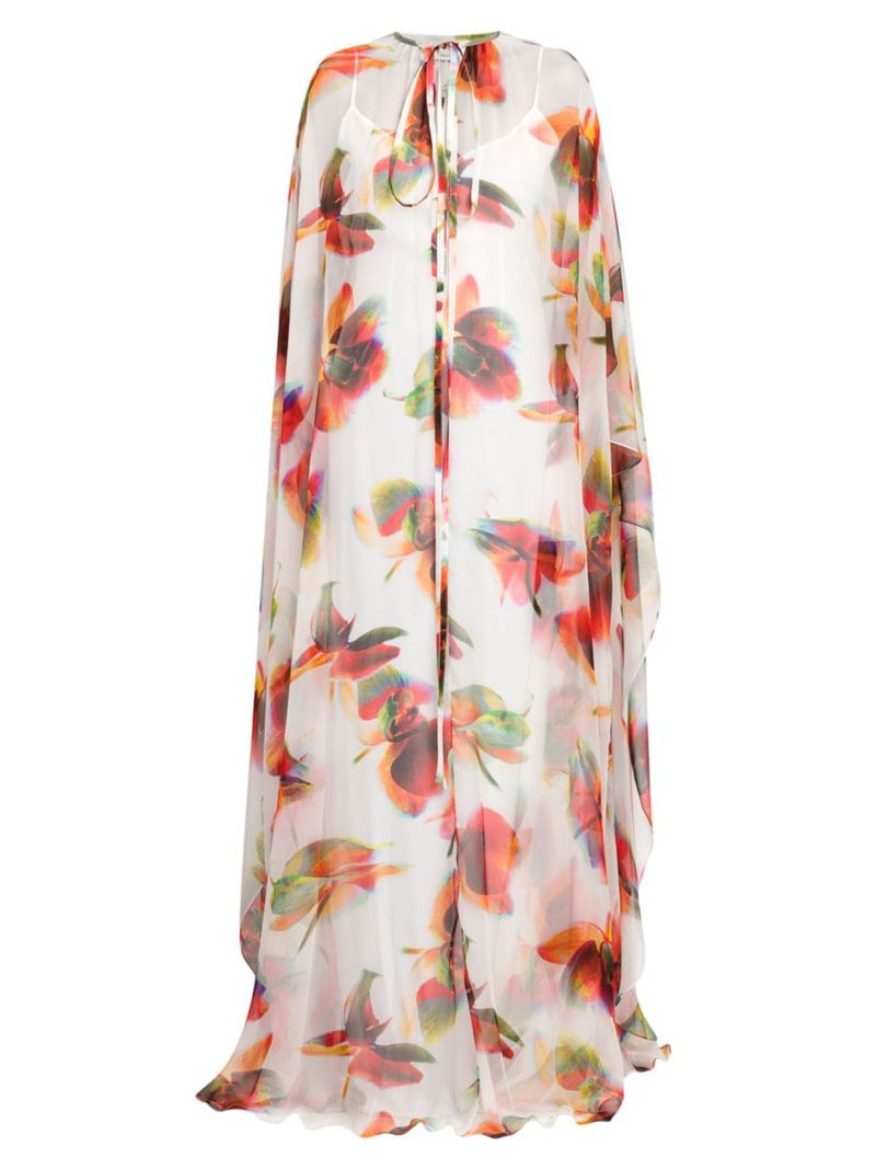 【送料無料】 アレキサンダー・マックイーン レディース ワンピース トップス Sheer Floral-Silk Gown optical white