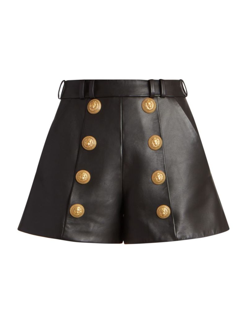 【送料無料】 バルマン レディース ハーフパンツ・ショーツ ボトムス Leather Buttoned Shorts black