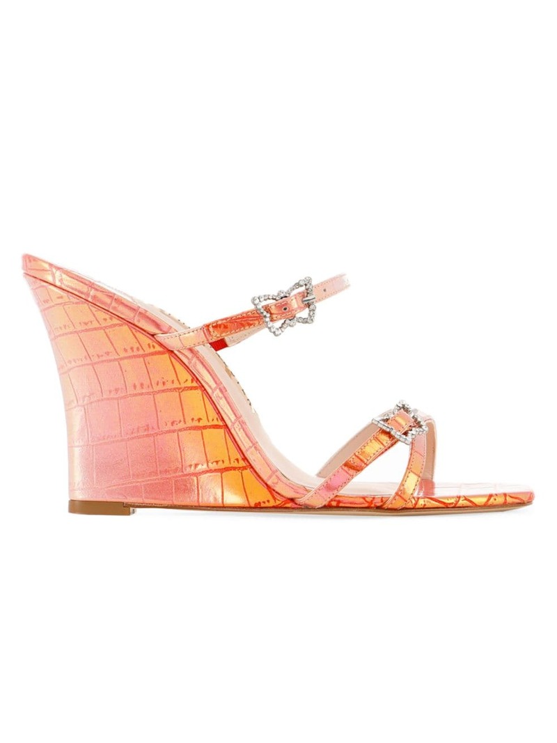 ̵ ե֥ ǥ  塼 Venus 90MM Crocodile-Embossed Leather Wedge Sandals coral croc