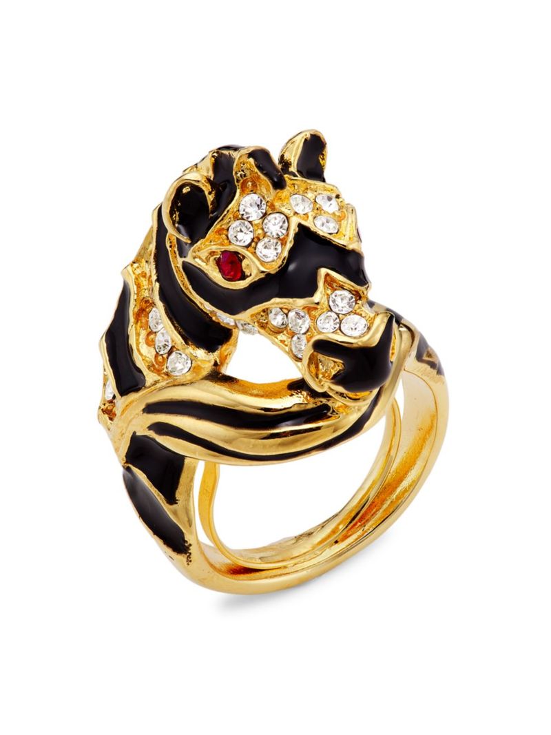 【送料無料】 ケネスジェイレーン レディース リング アクセサリー 22K Gold-Plated, Enamel & Glass Crystal Zebra Ring black enamel