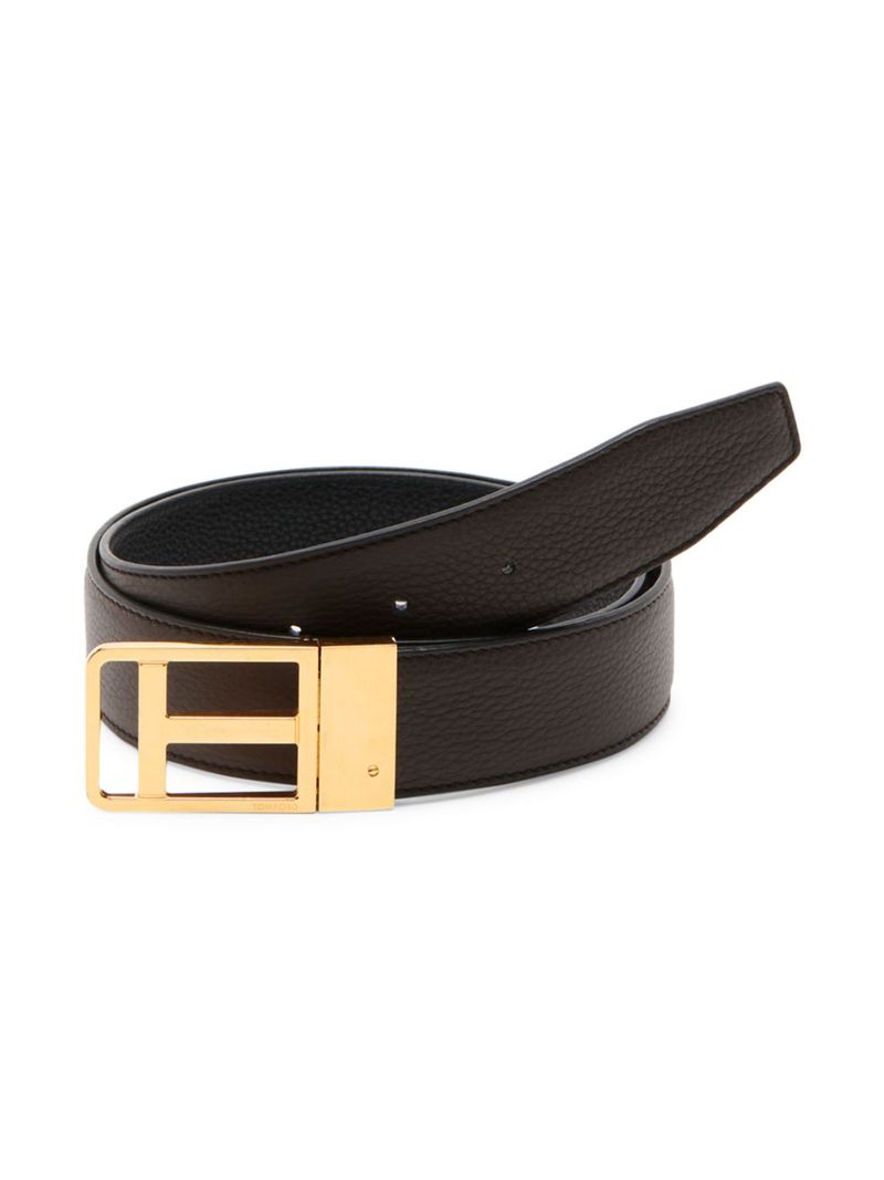 トムフォード 【送料無料】 トム・フォード メンズ ベルト アクセサリー Leather T Logo Belt brown black