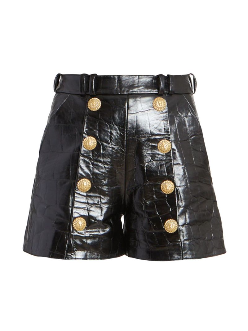 【送料無料】 バルマン レディース ハーフパンツ・ショーツ ボトムス Embossed Leather Shorts black