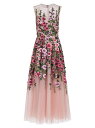 【送料無料】 オスカー デ ラ レンタ レディース ワンピース トップス Hollyhocks Threadwork Tulle Cocktail Dress dark rose multi