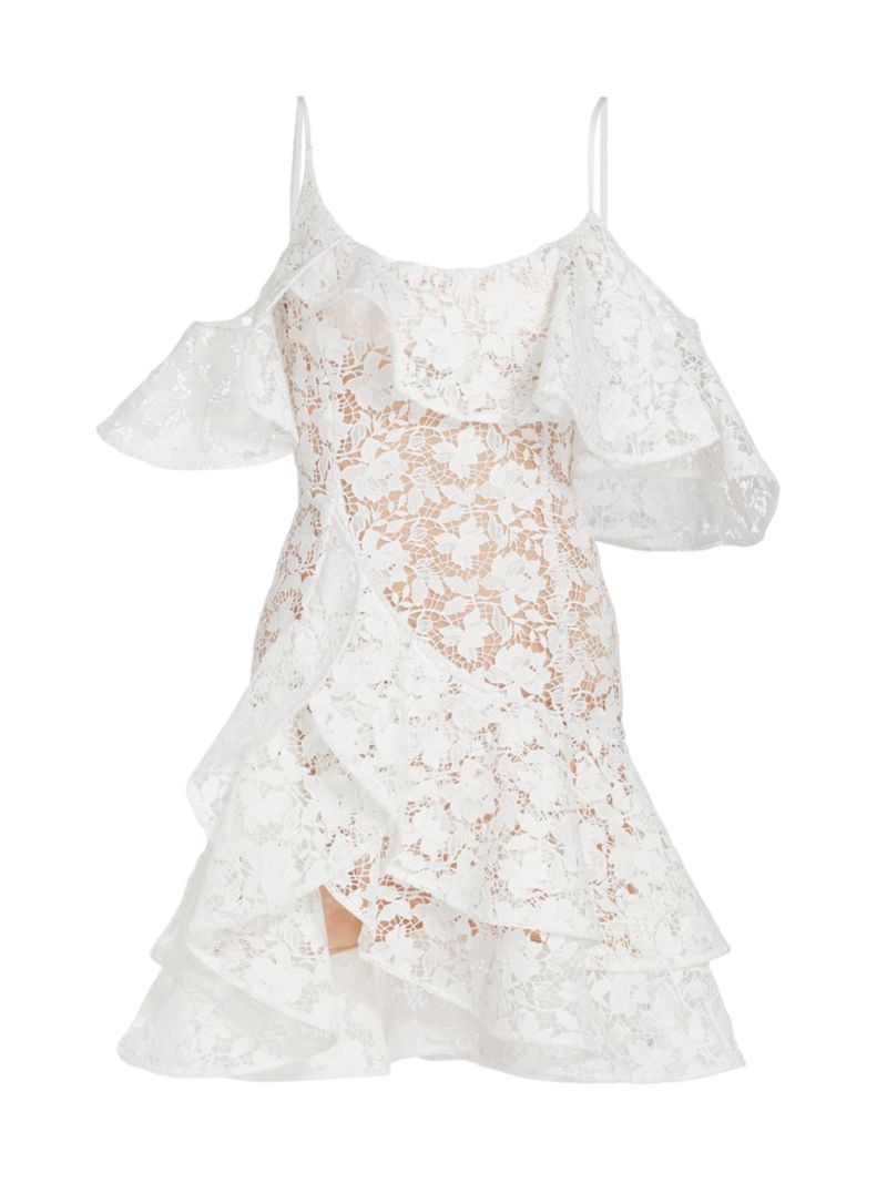 【送料無料】 オスカー デ ラ レンタ レディース ワンピース トップス Gardenia Lace Ruffle Minidress white