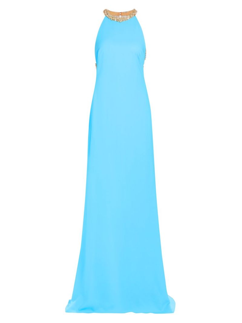 【送料無料】 オスカー デ ラ レンタ レディース ワンピース トップス Crystal Embroidered Cady Gown powder blue