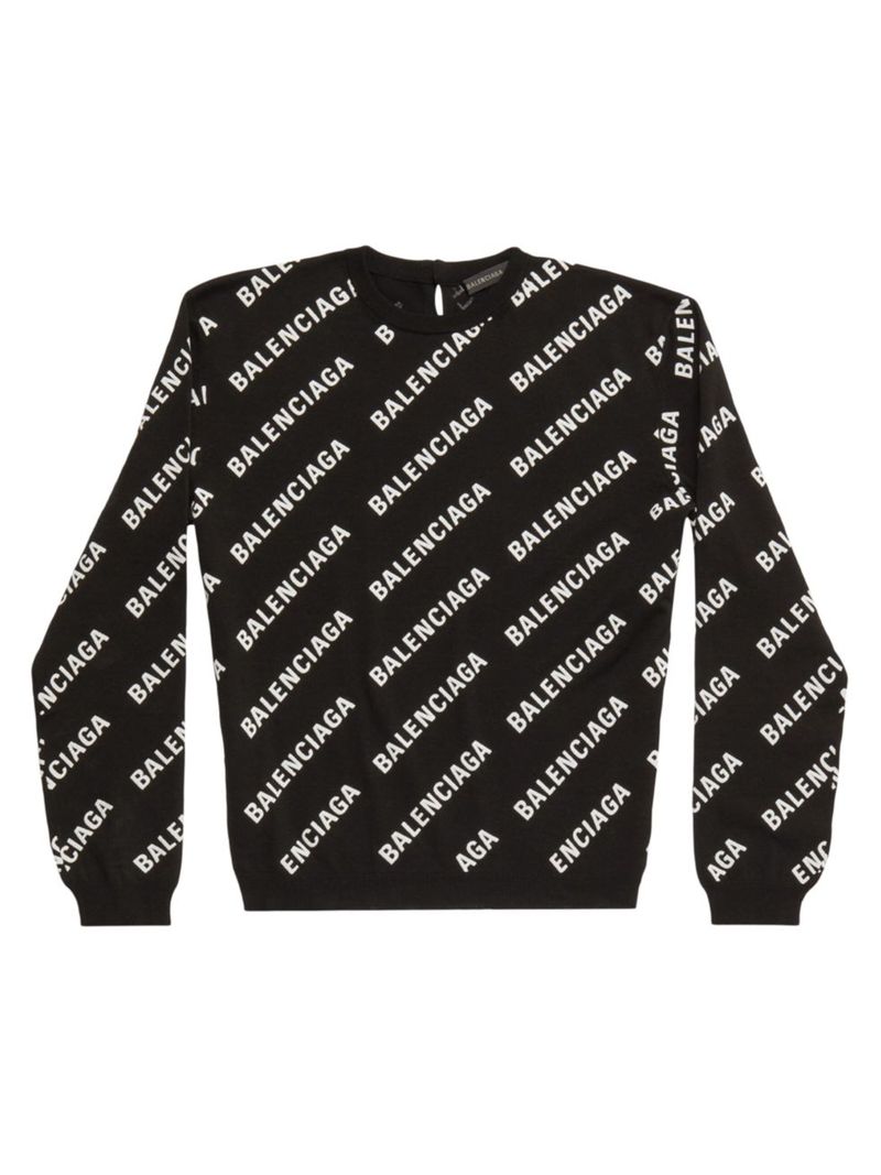 【送料無料】 バレンシアガ レディース ニット・セーター アウター Allover Logo Crop Sweater black white