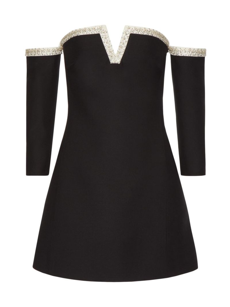 【送料無料】 ヴァレンティノ レディース ワンピース トップス Bead-Embroidered Off-The-Shoulder Minidress black white