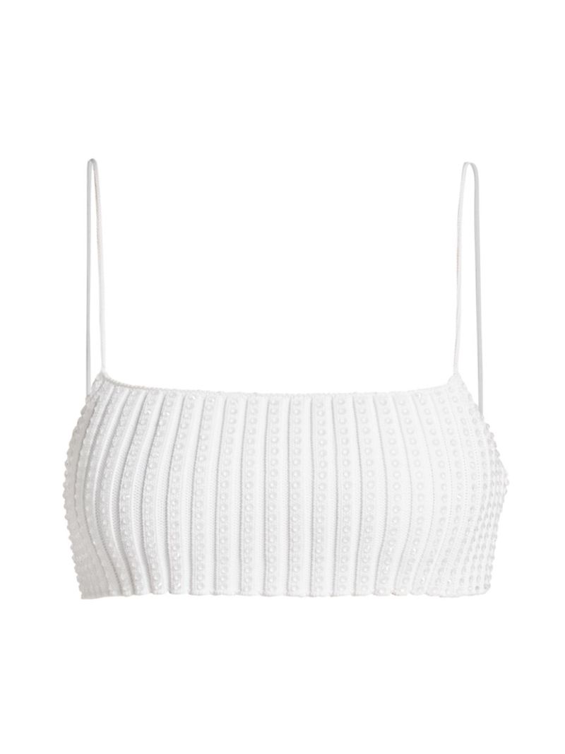 【送料無料】 アレキサンダーワン レディース ブラジャー アンダーウェア Rib-Knit Crystal Bandeau Bra white