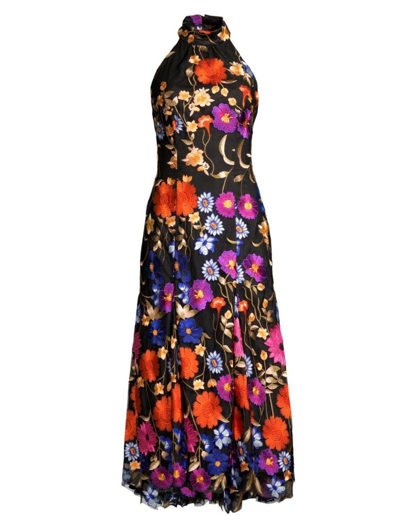 【送料無料】 ミリー レディース ワンピース トップス Penelope Floral-Embroidered Midi-Dress black multi