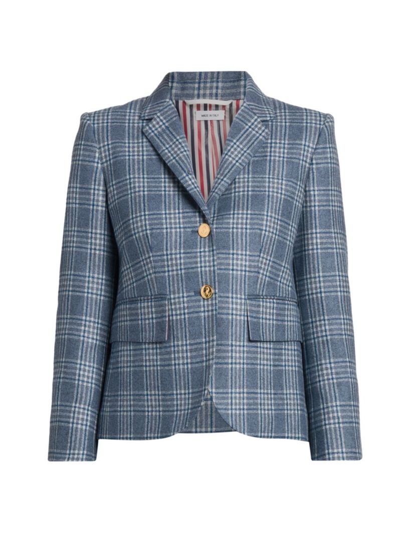 【送料無料】 トムブラウン レディース ジャケット・ブルゾン アウター Plaid Wool-Blend Jacket deep blue