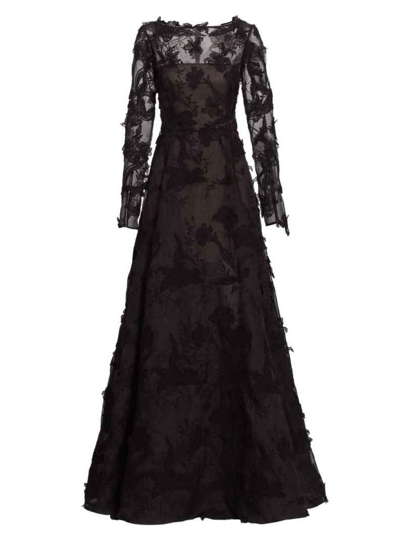 ̵   ǥ ԡ ȥåץ Long-Sleeve Organza Gown black