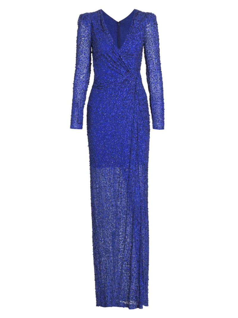 【送料無料】 ジェニー・パッカム レディース ワンピース トップス Bobbie Sequined Silk Gown royal blue