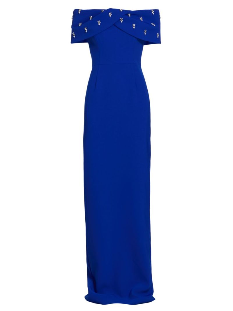 【送料無料】 テリジョンバイリッキーフリーマン レディース ワンピース トップス Faux Pearl-Embellished Column Gown royal blue