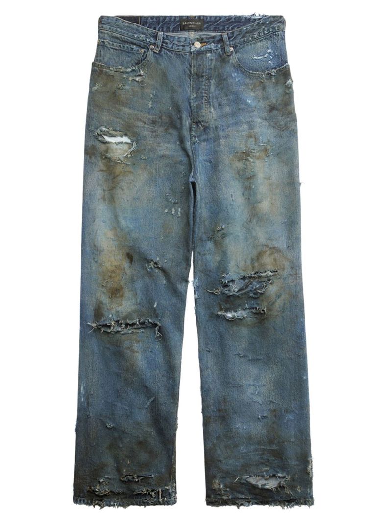 【送料無料】 バレンシアガ メンズ デニムパンツ ボトムス Super Destroyed Baggy Pants blue