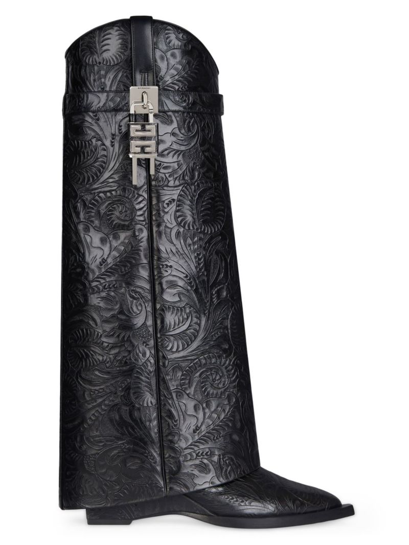 【送料無料】 ジバンシー レディース ブーツ・レインブーツ シューズ Shark Lock Cowboy Boots In Leather With Western Pattern black
