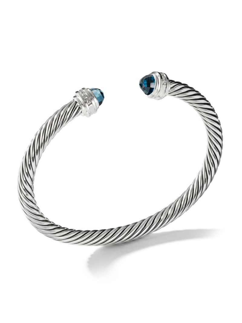 yz fCrbgE[} fB[X uXbgEoOEANbg ANZT[ Cable Classics Princess Bracelet with Pave Diamonds hampton blue topaz