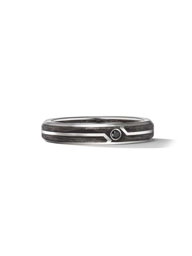 【送料無料】 デイビット・ユーマン メンズ リング アクセサリー Forged Carbon Band Ring in 18K White Gold with Center Black Diamond black