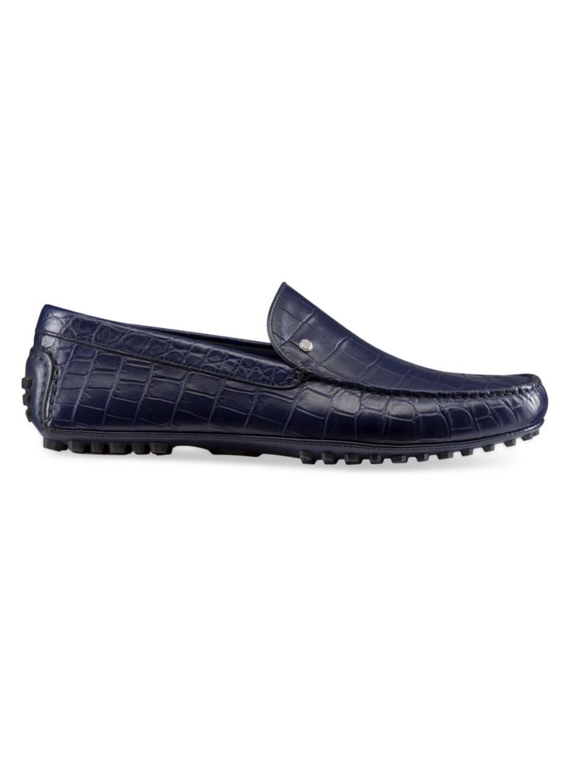 【送料無料】 ステファノリッチ メンズ スリッポン・ローファー シューズ Crocodile and Calfskin Leather Driving Shoes blue