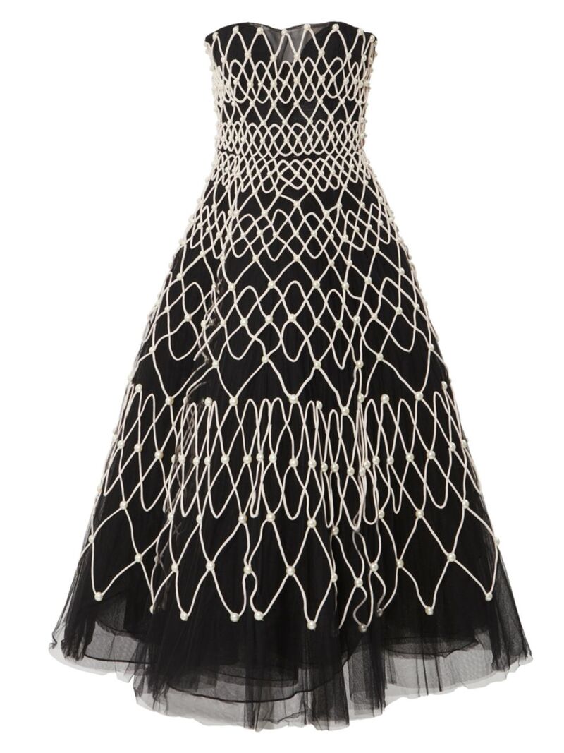 ̵ 饤ʥإ ǥ ԡ ȥåץ Chalet Beaded & Embroidered Tulle Strapless Cocktail Dress black pearl