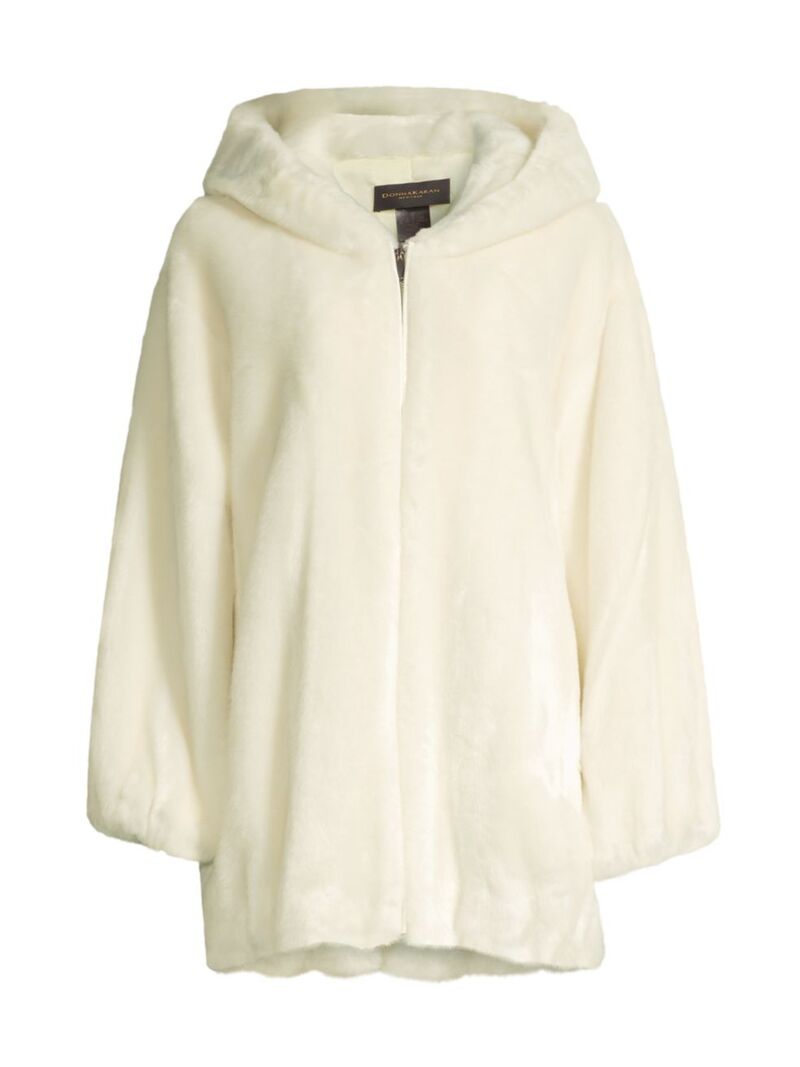 【送料無料】 ダナ キャラン ニューヨーク レディース ジャケット・ブルゾン アウター Hooded Faux-Fur Coat ivory