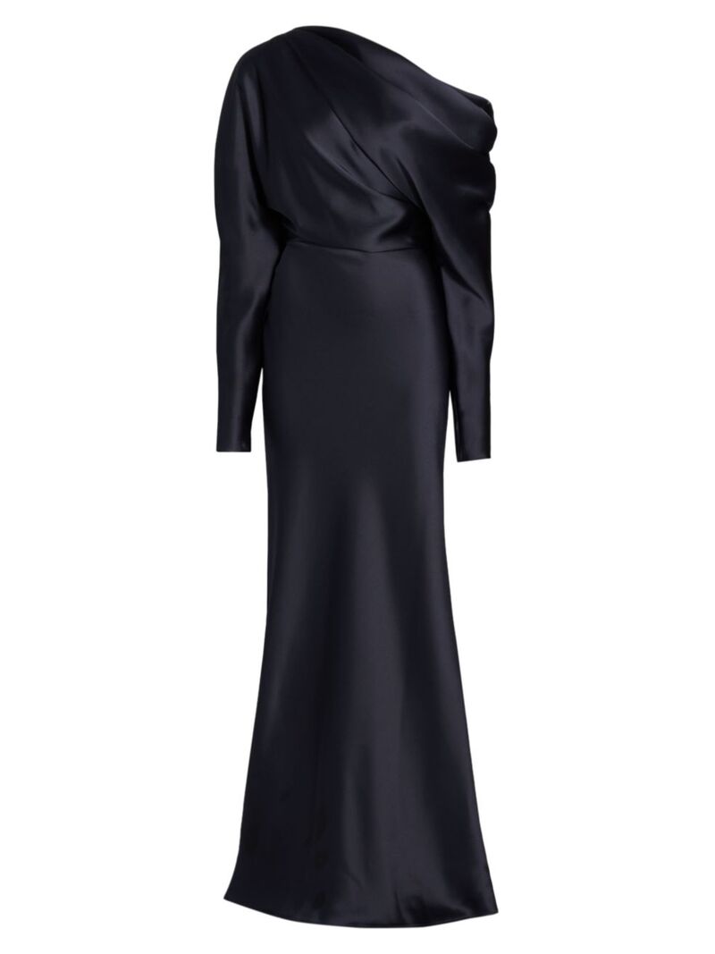  アムサール レディース ワンピース トップス Satin Off-The-Shoulder Draped Gown navy