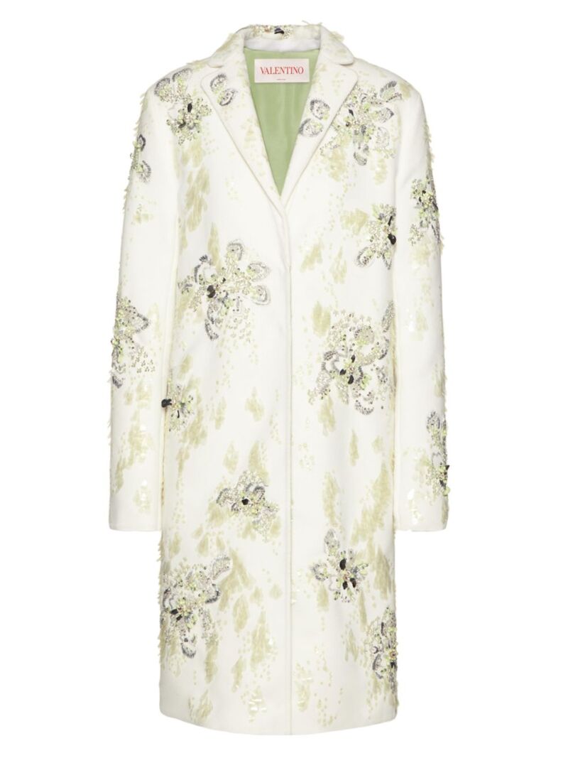 ̵ ƥ ǥ 㥱åȡ֥륾  Compact Drap Coat With Floral Embroidery ivory