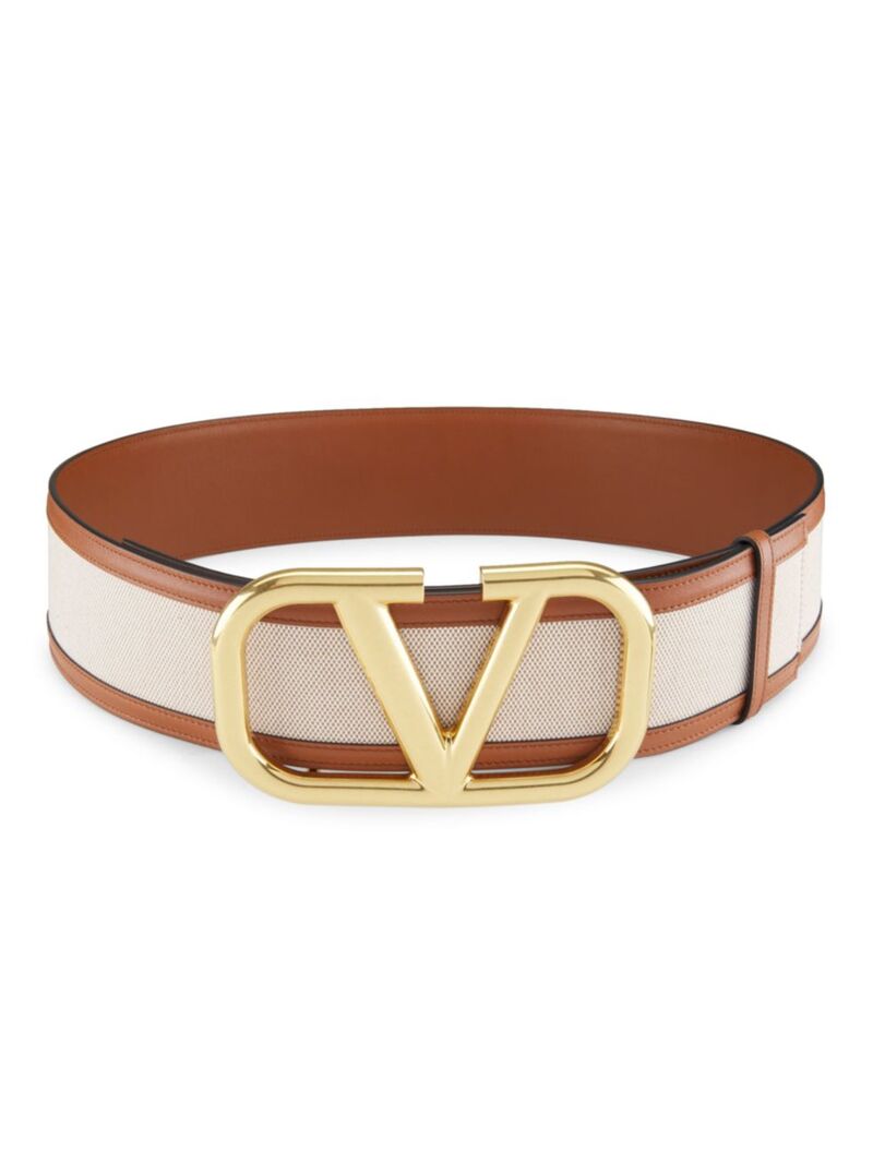 【送料無料】 ヴァレンティノ レディース ベルト アクセサリー VLogo Canvas Leather Belt beige brown