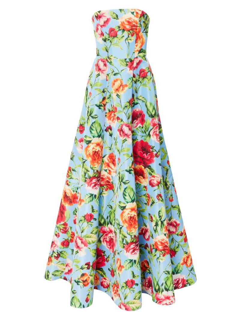 ̵ 饤ʥإ ǥ ԡ ȥåץ Floral Strapless A-Line Gown lake blue multi