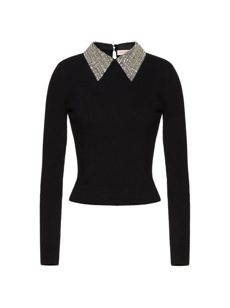 ̵ ƥ ǥ ˥åȡ  Embroidered Wool Sweater black