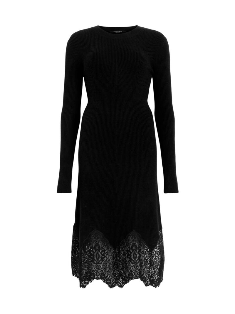 ミリ― 【送料無料】 オールセインツ レディース ワンピース トップス Milly Wool Lace-Hem Midi-Dress black