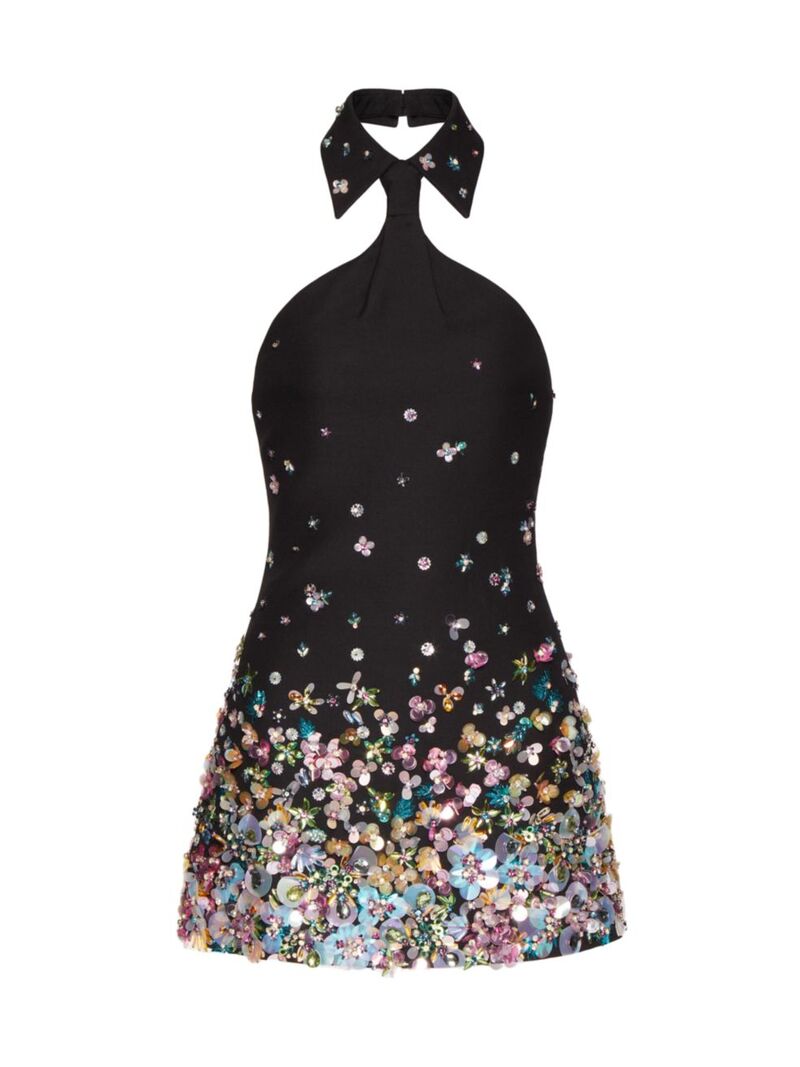 【送料無料】 ヴァレンティノ レディース ワンピース トップス Embroidered Crepe Couture Short Dress black multicolor