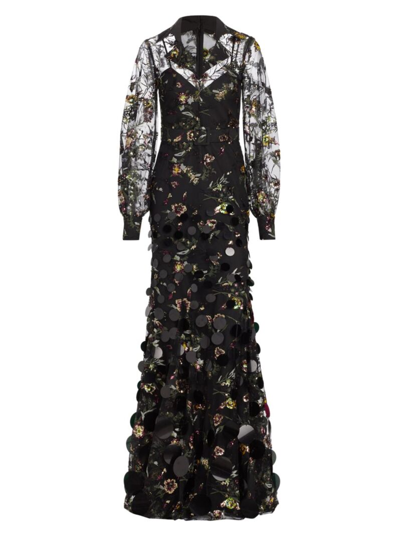 【送料無料】 バッジェリーミシュカ レディース ワンピース トップス Lace & Sequin Bishop-Sleeve Gown black multi