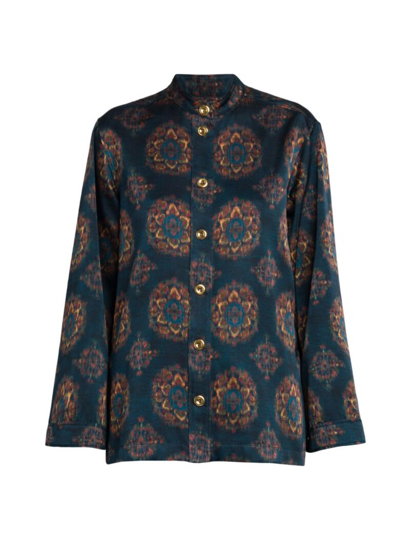 ̵ ԥ ǥ  ȥåץ Rosette Silk & Cashmere-Blend Top blue navy